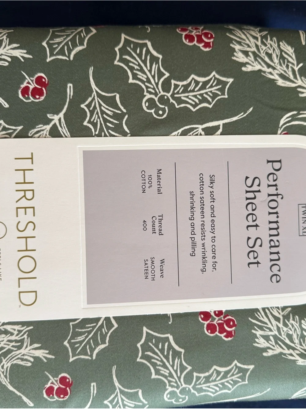 Threshold Sheet Set - Green with Red Holly Accent